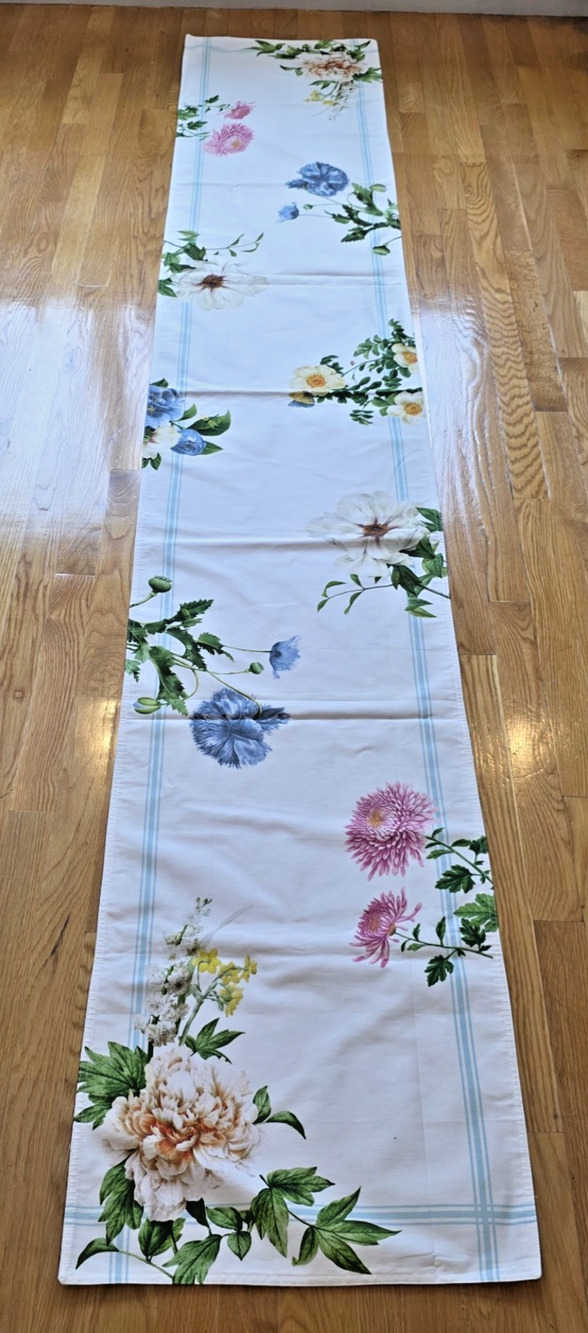 Williams Sonoma Floral Botanical Table Runner 18x109 Blue Pink Cottagecore